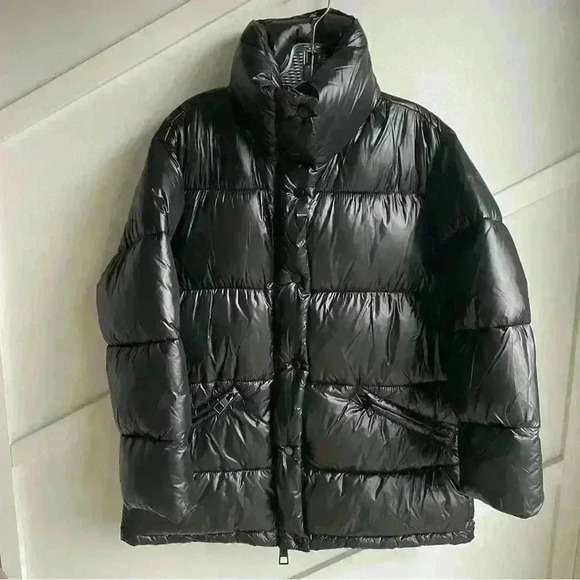 MANGO Quilted Puffer  Winter Jacket 'Aspen' Shiny Black size S - Picture 7 of 16